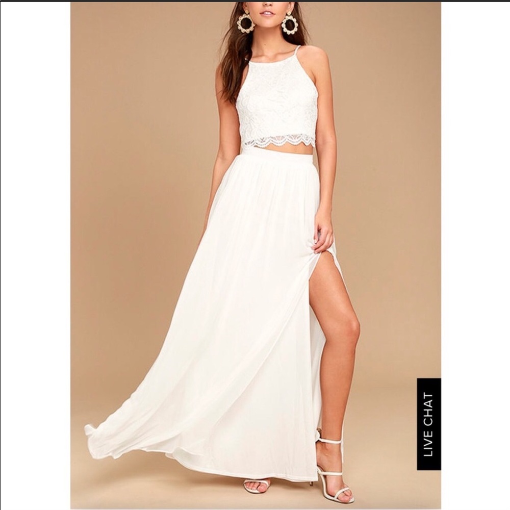 Lulu’s white lace 2 piece maxi